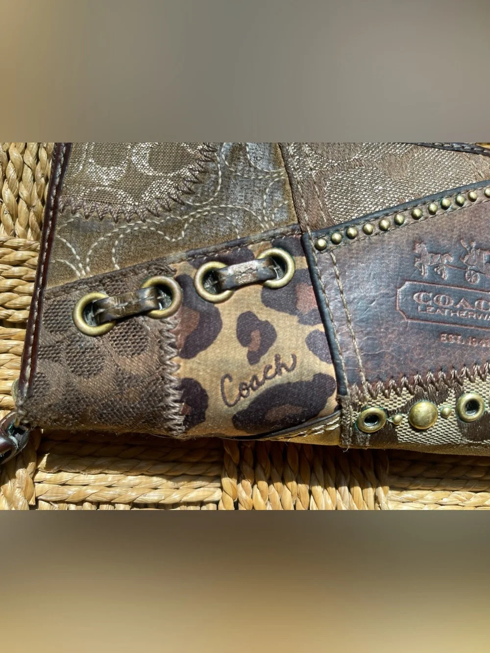 Vintage Y2K Coach Patchwork Wallet with Brass Hardwear